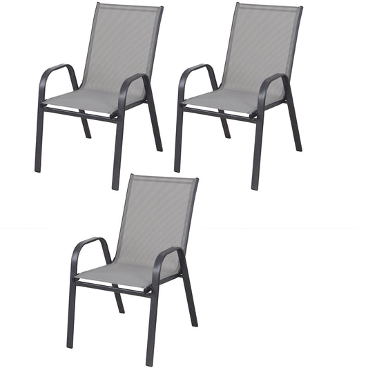 BTExpert IndoorOutdoor Gray Restaurant Flexible Sling Stack Chairs, Metal Frame - Set of 3