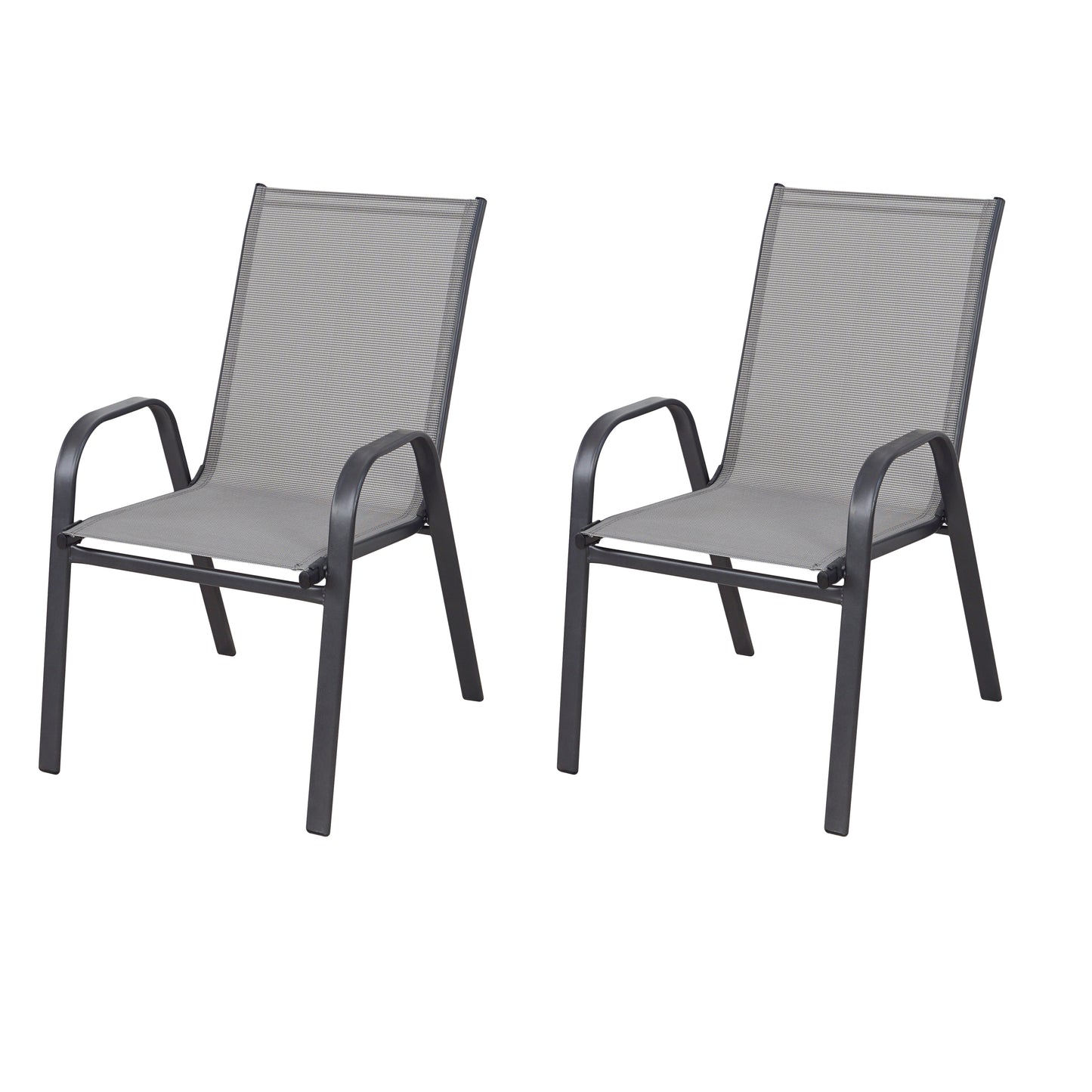 BTExpert Indoor Outdoor 23.75" Square Tempered Glass Metal Table + 3 Gray Flexible Sling Stack Chairs