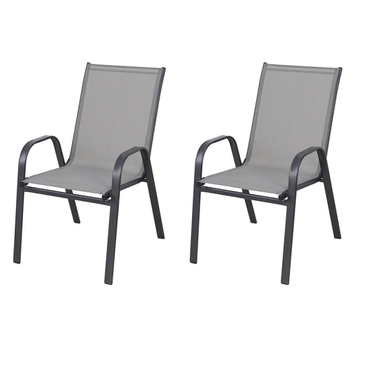 BTExpert Indoor Outdoor Gray Restaurant Flexible Sling Stack Chairs, Metal Frame - Set of 2