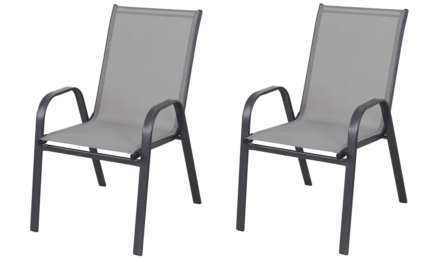 BTExpert Indoor Outdoor 23.75" Round Tempered Glass Metal Table + 2 Gray Flexible Sling Stack Chairs