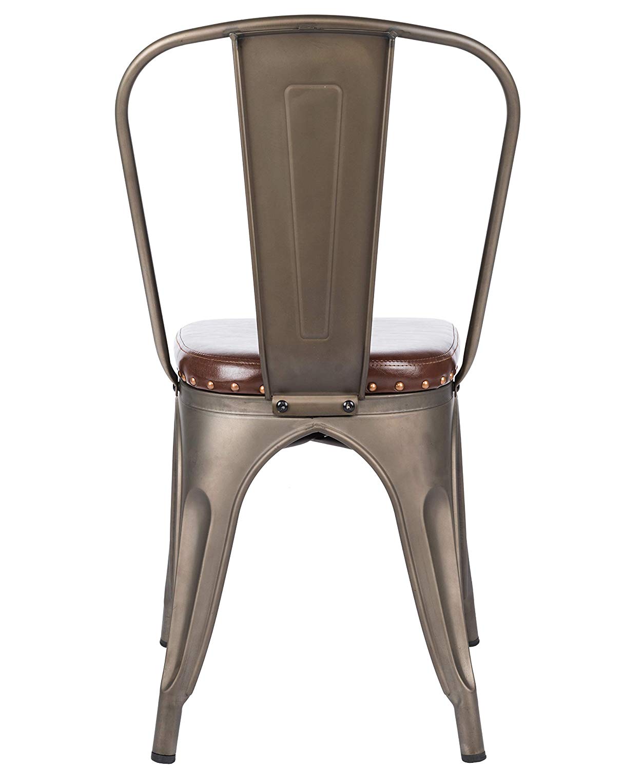 BTEXPERT Dining Chair, Set of 4 Stackable Kitchen Industrial PU Upholstered Vintage, Bronze
