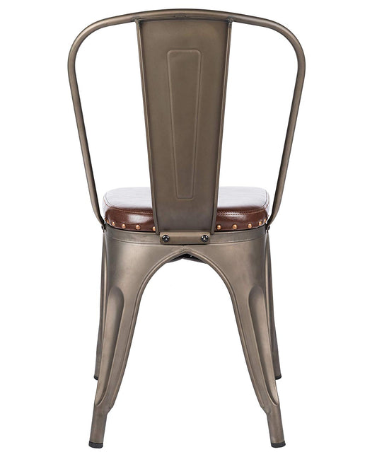 BTEXPERT Dining Chair, Set of 4 Stackable Kitchen Industrial PU Upholstered Vintage, Bronze