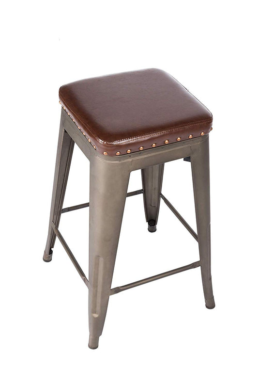 BTExpert Stackable 24" PU Upholstered Barstools, Nail Trim, Vintage Bronze Industrial Accent - Set of 4