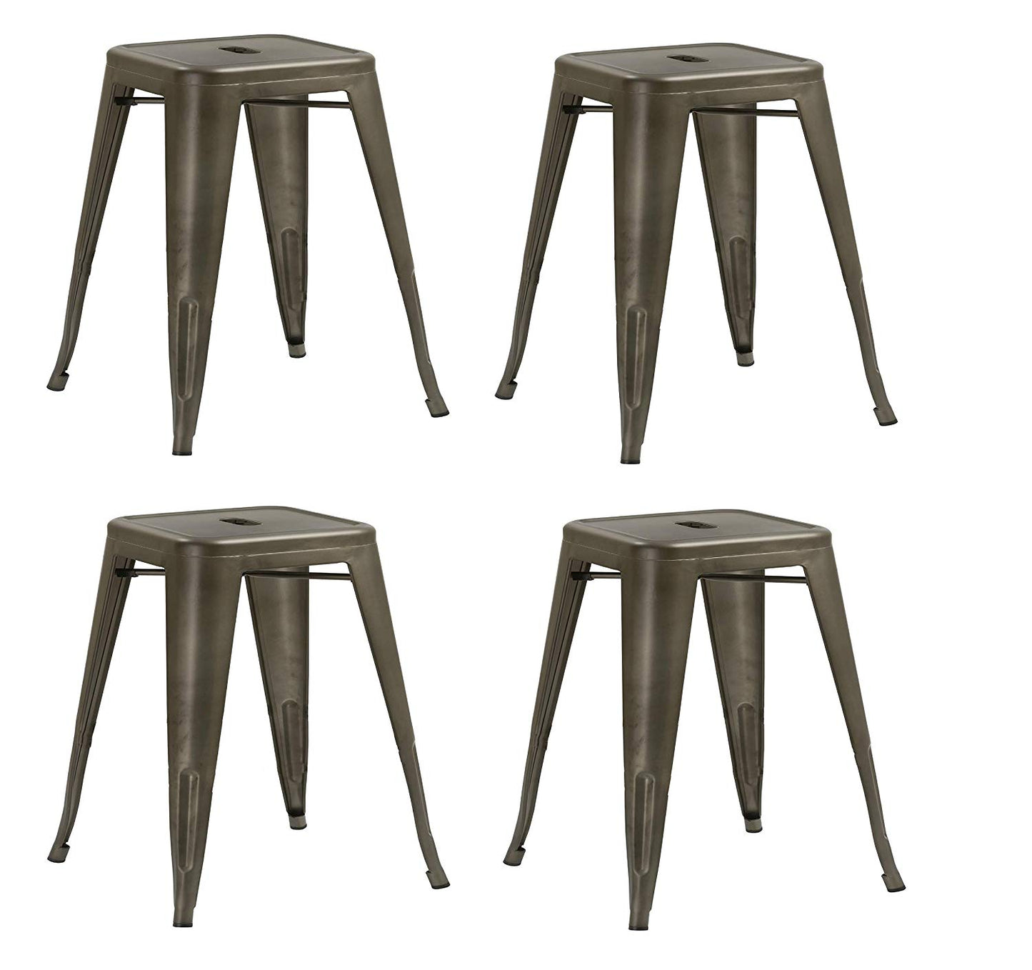 BTExpert 18" Bronze Metal Backless Stools, Stackable Rustic Industrial Vintage Brown - Set of 4
