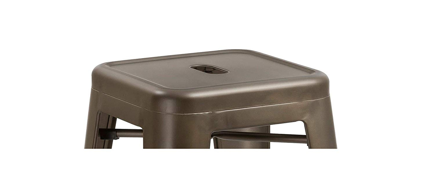 BTExpert 18" Bronze Metal Backless Stools, Stackable Rustic Industrial Vintage Brown - Set of 4