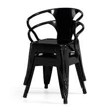 Solid Stacking Industrial Black Kids Play Stackable Metal Chair Arm - Set of 2