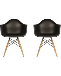Eiffel Natural Wood Legs Dining Lounge Arm Chair Black DAW - Set of 2