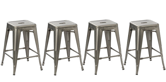 BTExpert 24" Industrial Antique Clear Brush Distressed Metal BarStools - Set of 2