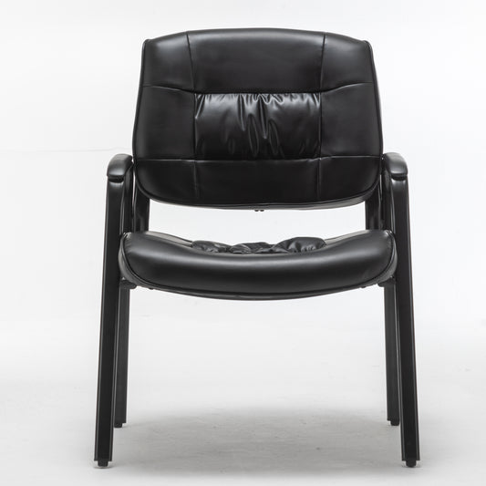 BTExpert Leather Reception Conference Waiting Room Guest Chair, Black, 24" Seat, Metal Frame, Padded Armrests