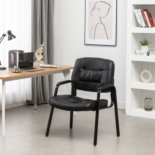 BTExpert Leather Reception Conference Waiting Room Guest Chair, Black, 24" Seat, Metal Frame, Padded Armrests