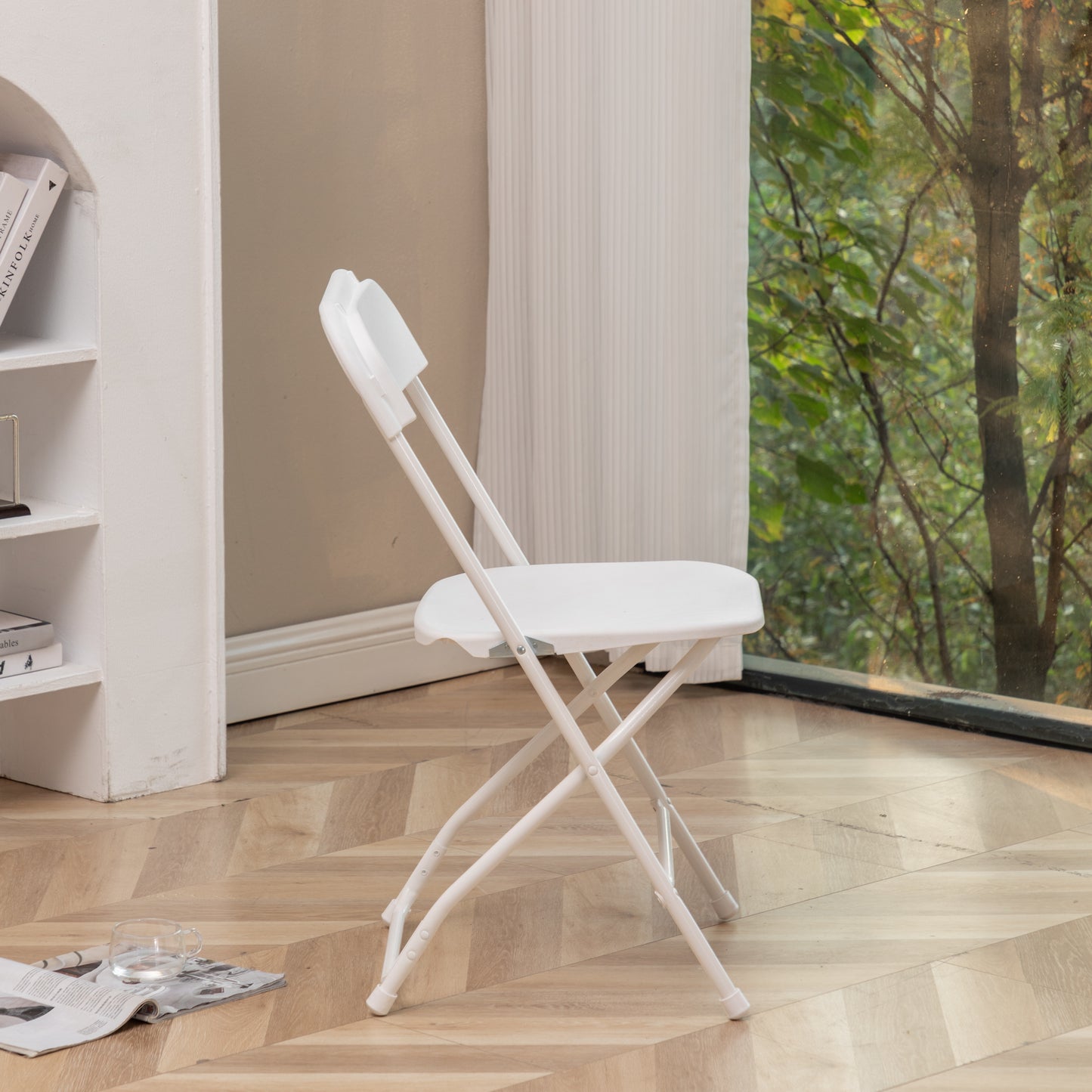 White Plastic Folding Chair, Steel Frame, High Capacity, Lightweight for Office, Wedding, Party, Picnic, Dining, School - Set of 6