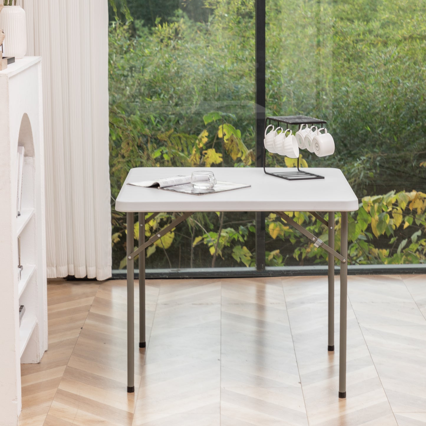 BTExpert 3FT Square Granite White Plastic Folding Table Portable for home indoor outdoor lightweight - Set of 2