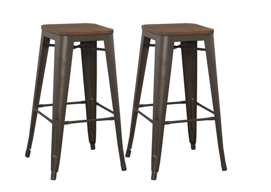 BTExpert 30" Solid Steel Stacking Industrial Rustic Metal BarStool Wood Top - Set of 4