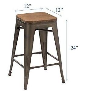 BTExpert 24" Metal Vintage Rustic Distressed BarStool Handmade Wood top - Set of 4