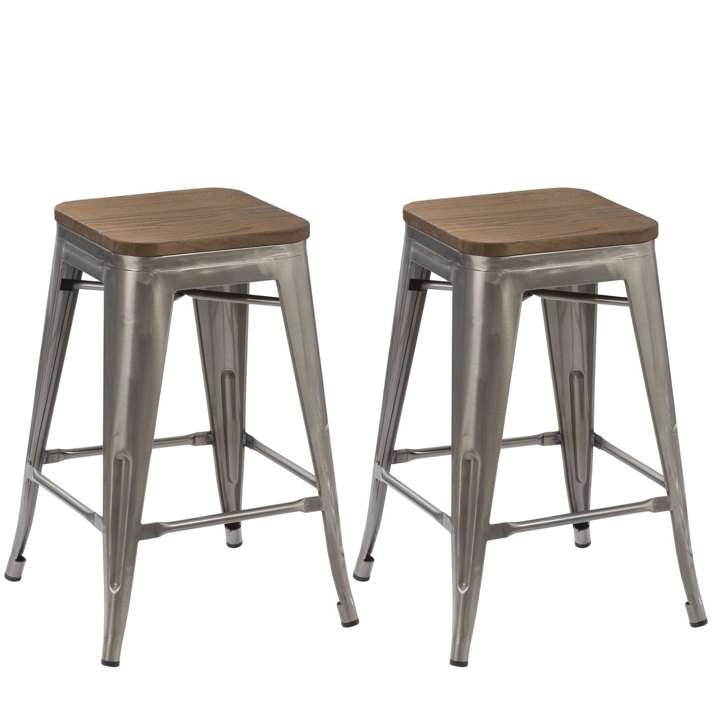 24" Metal Antique Brush Distressed Counter BarStool Wood seat - Set of 4