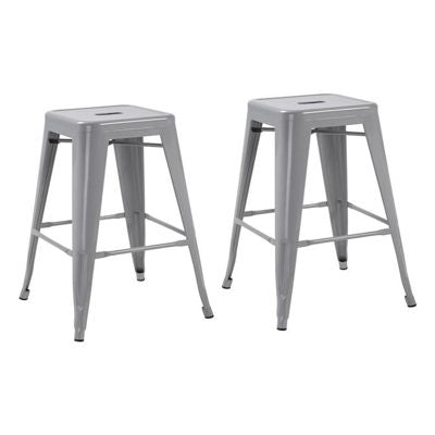 Silver 24" Industrial Stackable Metal Vintage Counter BarStool Silver - Set of 4