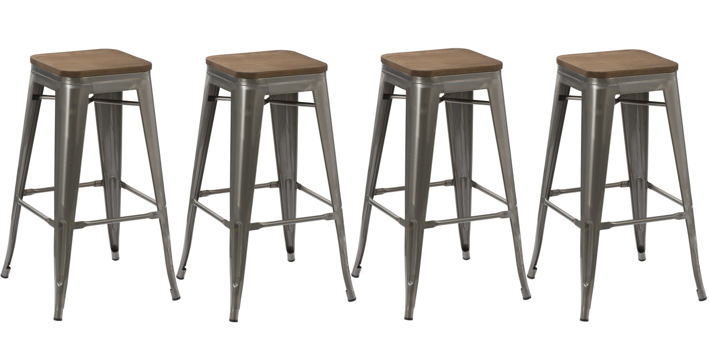 BTExpert 30" Industrial Vintage Brush Distressed Metal Bar Stools wood seat - Set of 2