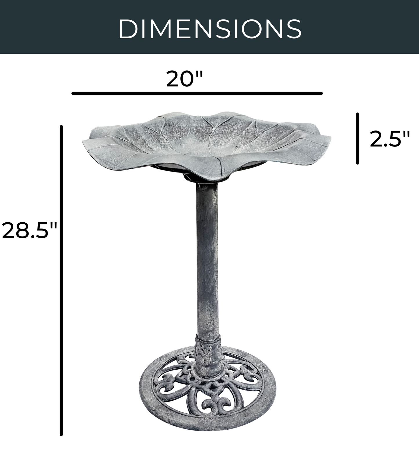 BTExpert Stone Grey Lily Leaf Pedestal Outdoor Garden Floral Bird Bath Decoration Accent