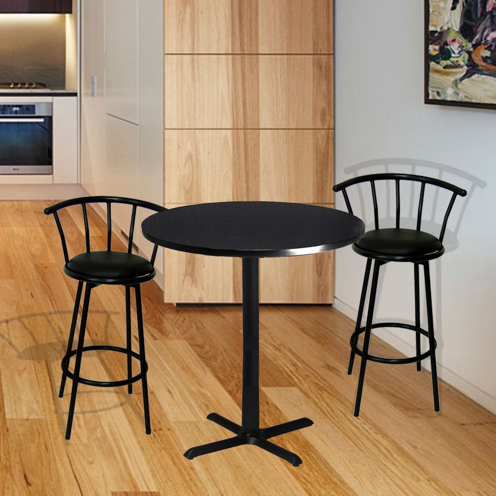 BTExpert 29" Black Finish Swivel Dining BarStool Chairs - 2 Pack