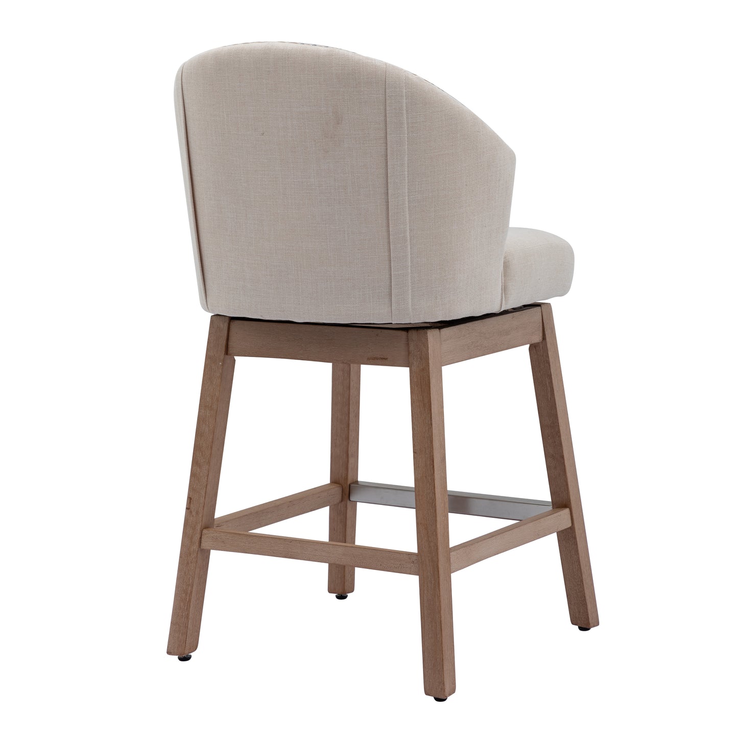 BTExpert 26" Beige Linen Wingback Bar Stools, Diamond Tufted, Padded Seat, Solid Wood Legs - Set of 2