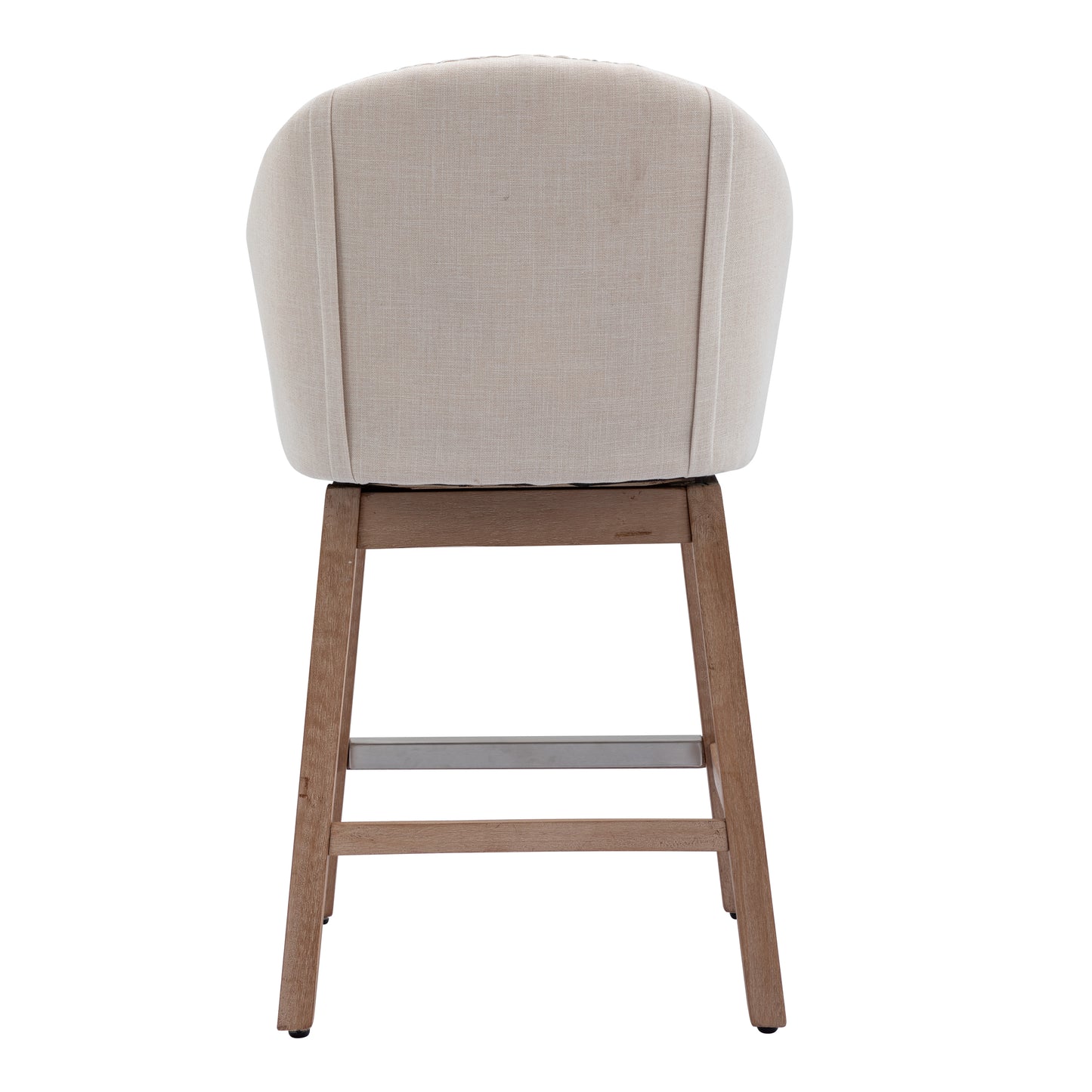 BTExpert 26" Beige Linen Wingback Bar Stools, Diamond Tufted, Padded Seat, Solid Wood Legs - Set of 2
