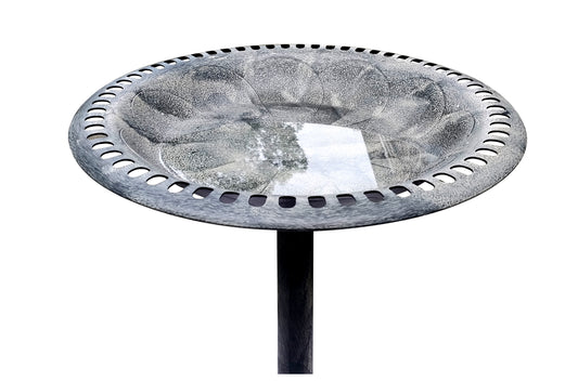 BTExpert 28" Stone Grey Pedestal Birdbath, Antique Outdoor Garden Resin Fleur de Lis Decoration