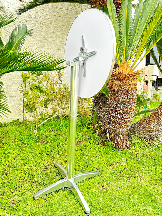 BTExpert Aluminum Bar Height Flip Top Tables, 23.75" Round, 45" Tall, Indoor/Outdoor Patio Use, Silver Base - Set of 2