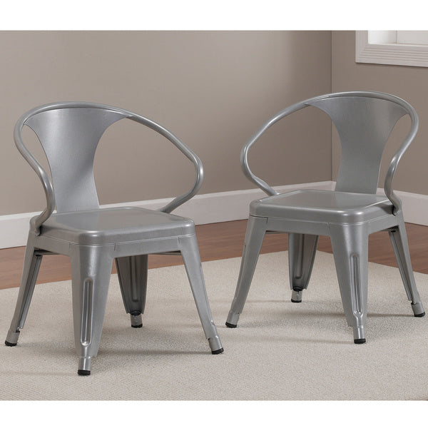 Rugged Steel Stacking Industrial Silver Kids Play Metal Chair Arms - Set of 2