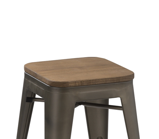 24" Antique Bronze Distressed Metal Barstools Handmade Wood top - Set of 2