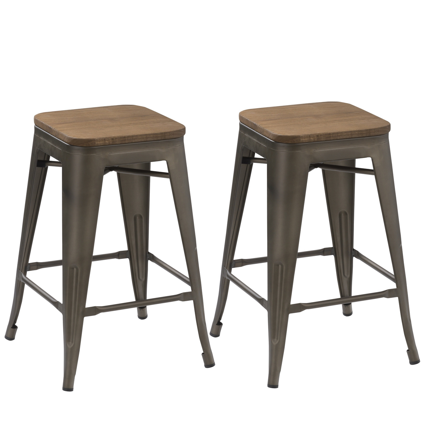 24" Antique Bronze Distressed Metal Barstools Handmade Wood top Stool