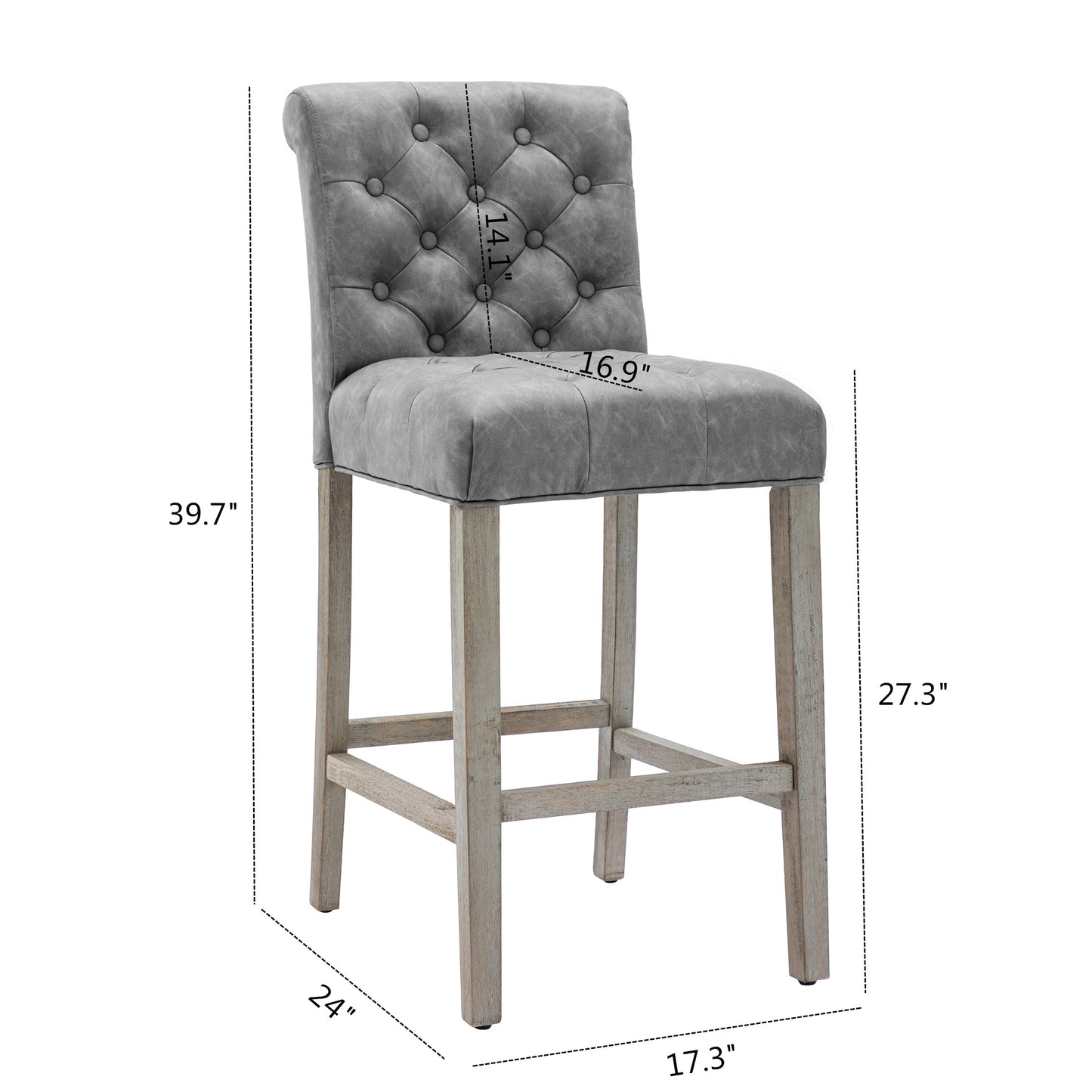 BTExpert Gray PU Leather Tufted 26.5" Counter Bar Stools with Nailhead Trim - Set of 4