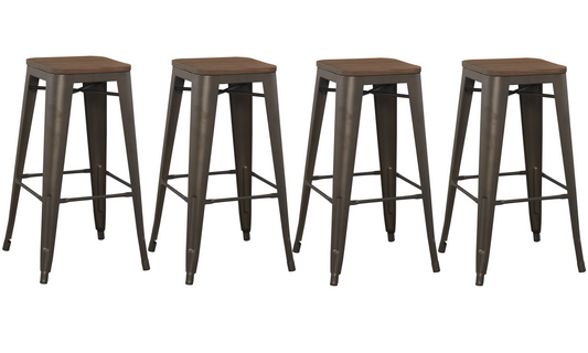 BTExpert 30" Solid Steel Stacking Industrial Rustic Metal BarStool Wood Top - Set of 2