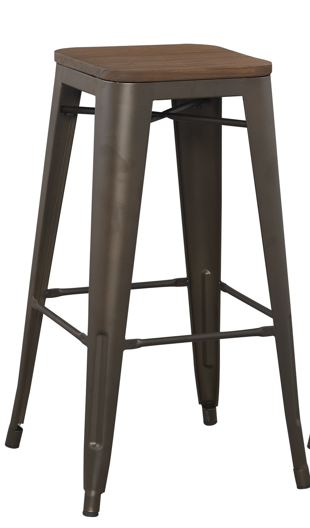 BTExpert 30" Solid Steel Stacking Industrial Rustic Metal BarStool Wood Top - Set of 2