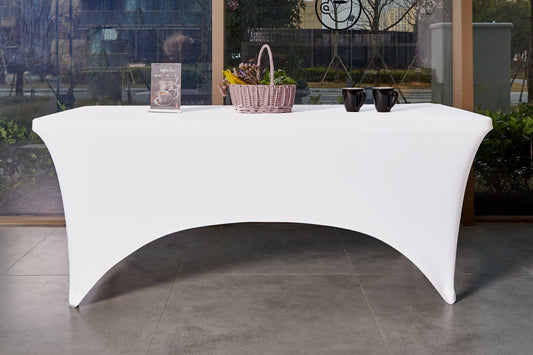 BTExpert 15-Pack White Stretch Tablecloths for 6ft Folding Tables, Fitted Spandex Covers for Weddings & Parties