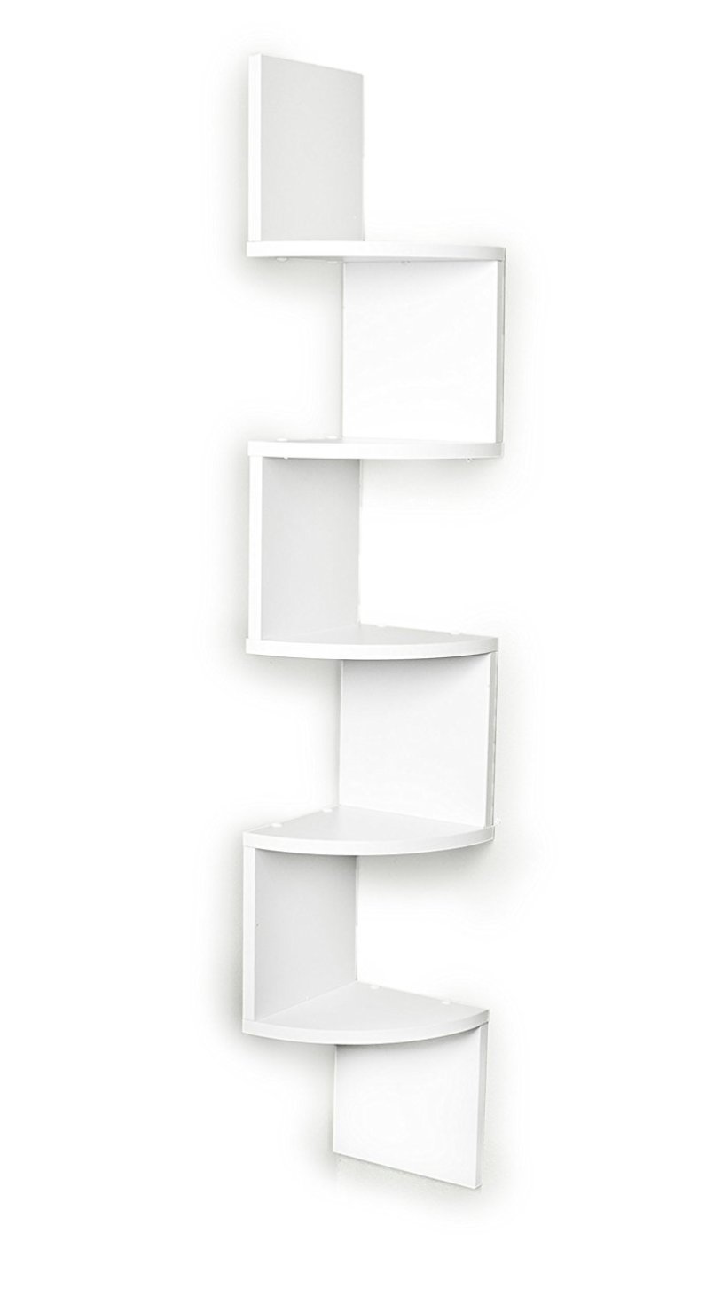White Finish Large Corner Wall Mount hanging Zig Zag Wallmount Shelf decor