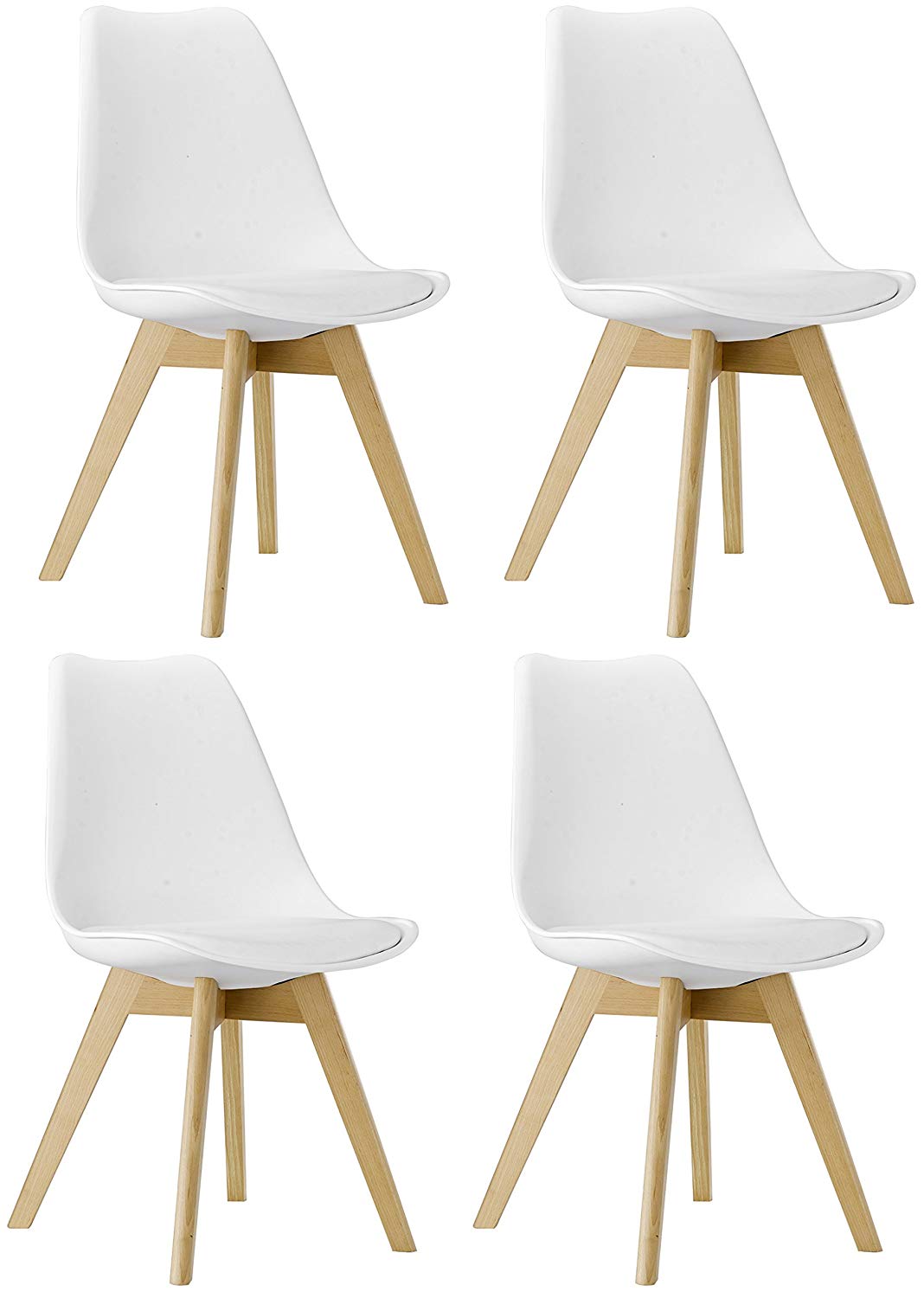 BTEXPERT m5079 Naba Modern Midcentury Wood Leg Soft Padded Upholstery White Dining Chairs - Set of 4