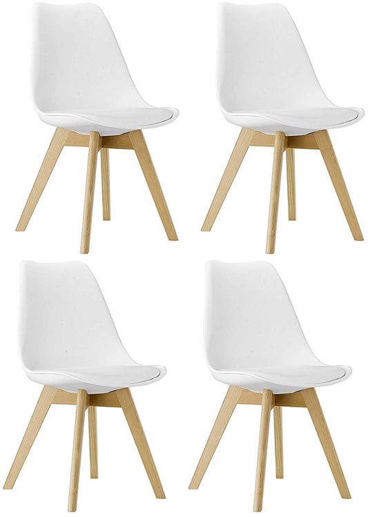 BTEXPERT m5079 Naba Modern Midcentury Wood Leg Soft Padded Upholstery White Dining Chairs - Set of 4