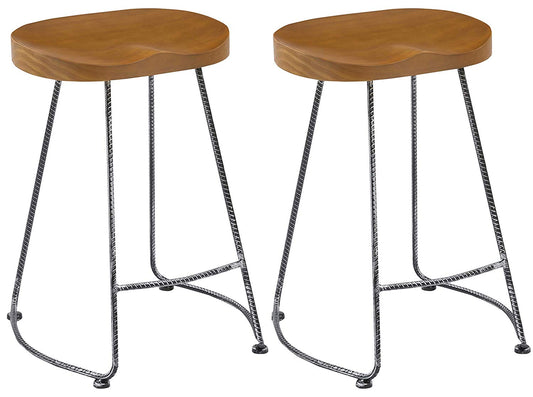 BTEXPERT Industrial 24" Antique Rebar Counter Bar Height Bistro Stools saddle Wood 2 PCS