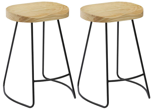 BTEXPERT Industrial 24" Counter Bar Height Large Bistro Stools saddle Wood 2 PCS