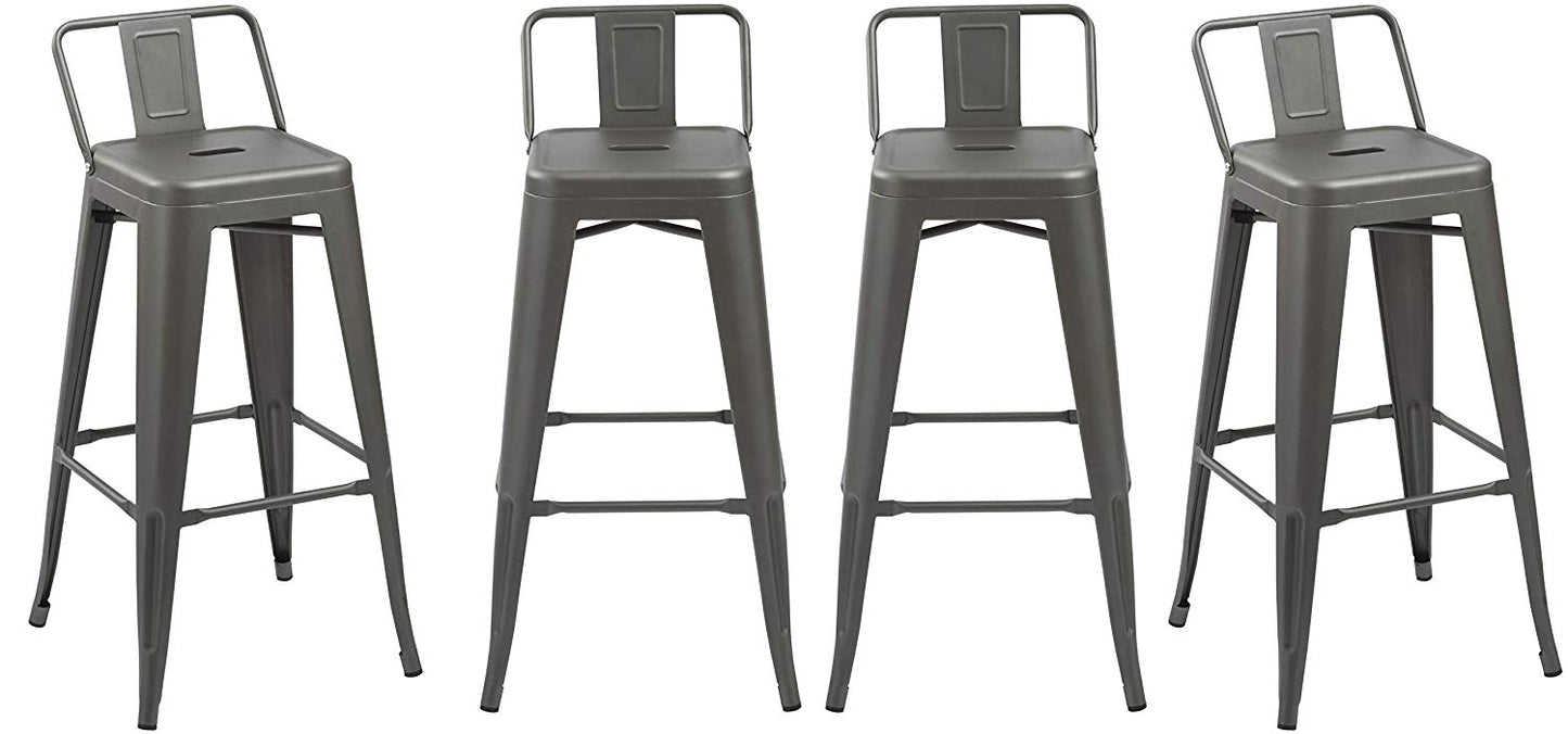 BTEXPERT Industrial 30 inch Gunmetal Indoor Outdoor Low Back Counter metal Bar Stool 4PC