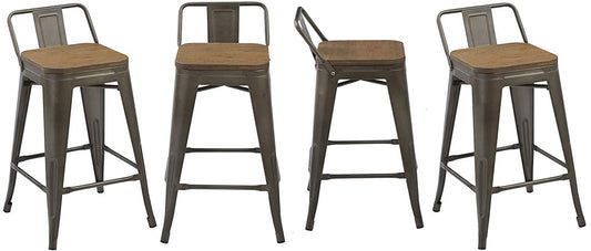 BTEXPERT Industrial 24" Rustic Metal Wood Indoor Outdoor Counter Height Bar Stool 4PC