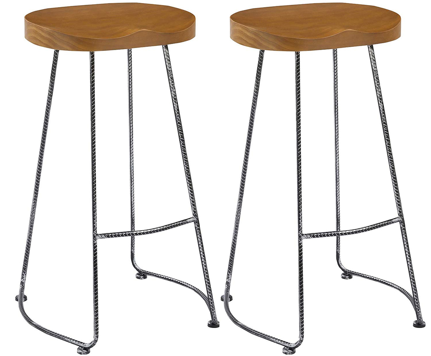 BTEXPERT Industrial 30" Antique Rebar Counter Bar Height Bistro Pub Stool saddle Wood 2pc