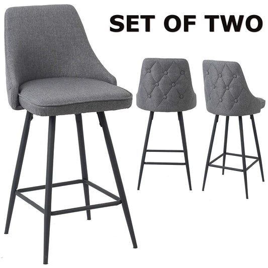 BTExpert Premium Tufted Upholstered 25" High Back Dining Barstools Gray Polyester - Set of 2