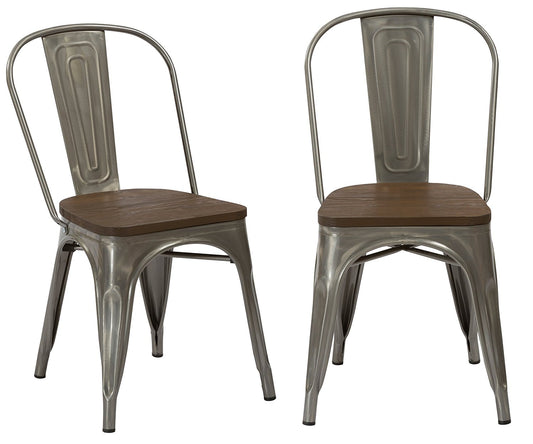 Industrial Antique Gunmetal Rustic Distress Dining Cafe Metal Side Chairs - Set of 2
