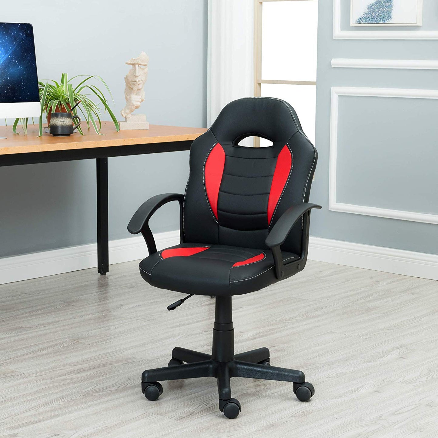 BTExpert Kid's Gaming and Student Racer Computer Chair with Lumbar Support, Wheels, Black/Red