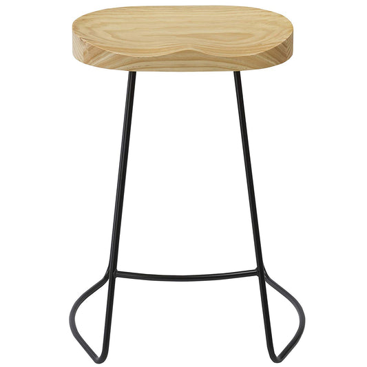 BTEXPERT Industrial 24" Counter Bar Height Large Bistro Stools saddle Wood 2 PCS