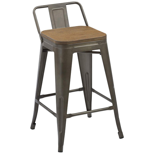 BTEXPERT Industrial 24" Rustic Metal Wood Indoor Outdoor Counter Height Bar Stool 4PC