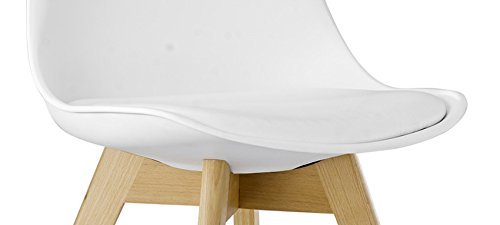 BTEXPERT m5079 Naba Modern Midcentury Wood Leg Soft Padded Upholstery White Dining Chairs - Set of 4