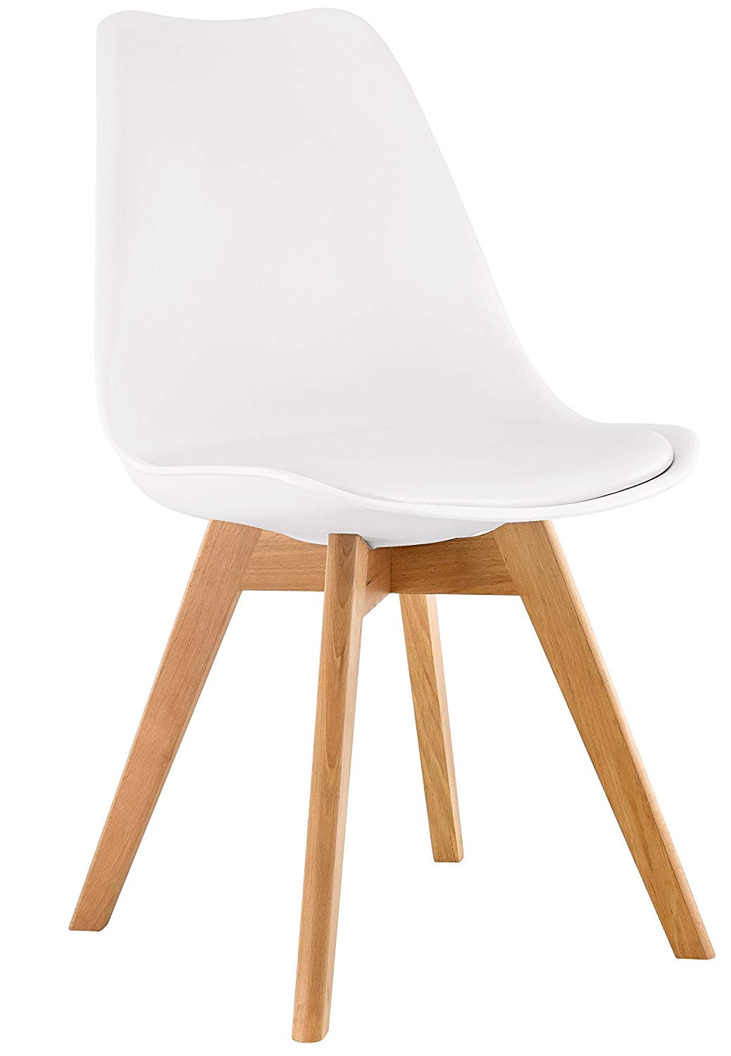 BTEXPERT m5079 Naba Modern Midcentury Wood Leg Soft Padded Upholstery White Dining Chairs - Set of 4