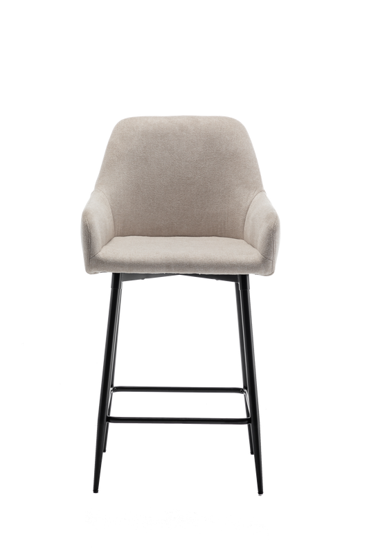 BTExpert Premium upholstered Dining 25" High Back Stool Bar Chairs, Beige fabric Barstools - Set of 2